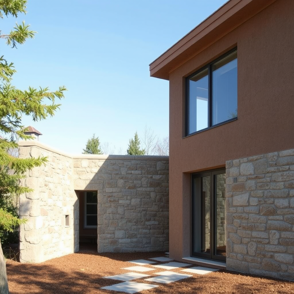 Suomalaista luonnonkiveä ja savimateriaalia ekologisessa rakennusprojektissa